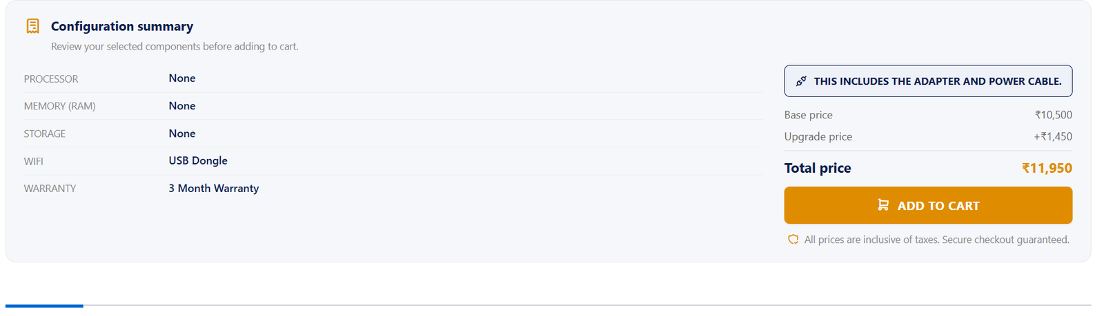 Configuration summary before Add to Cart